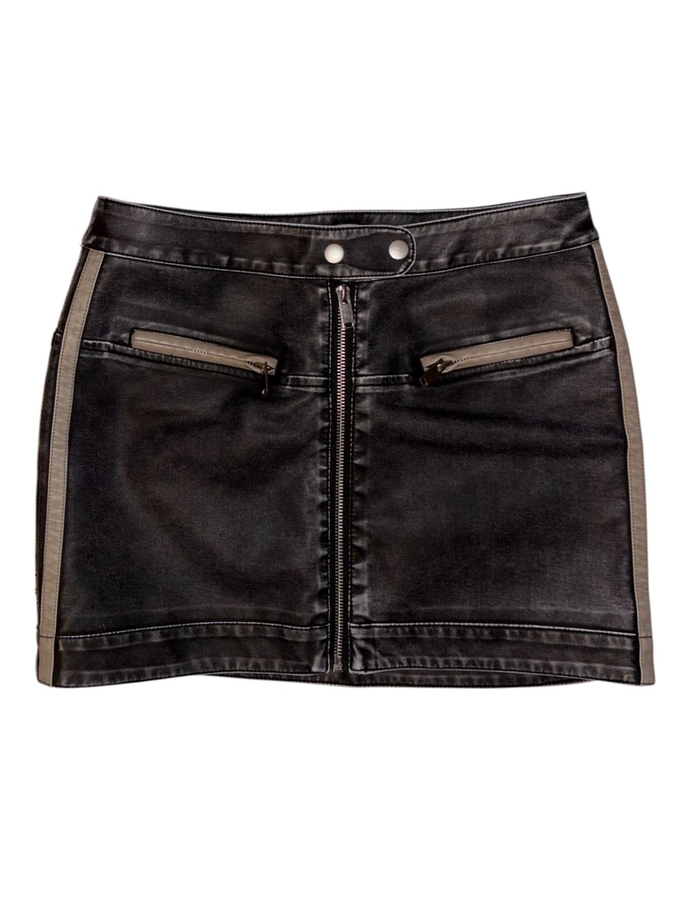 SO Faux Leather BlackbMini Skirt Zip Front Moto Style